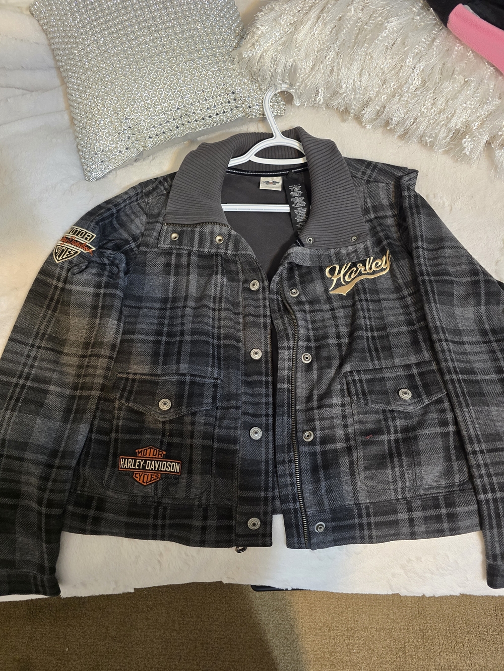 Harley-Davidson Black & Gray Plaid Shirt Jacket